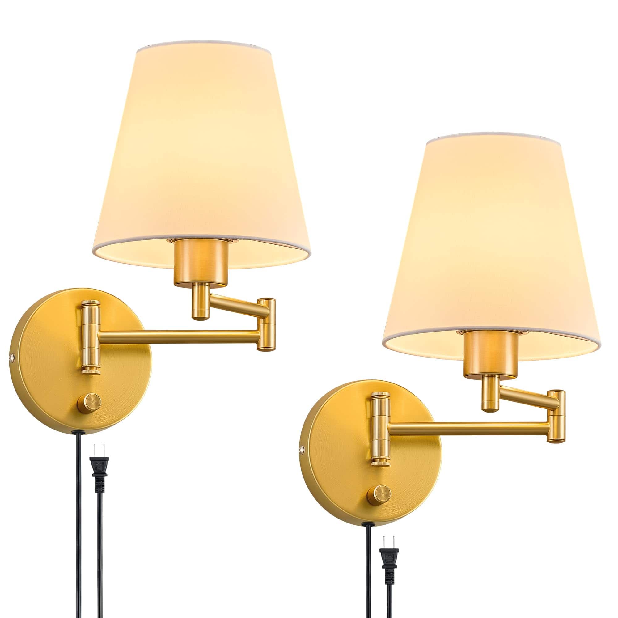 HM 1810 - Wall Sconce Set Of Plug In HardwiSwing Arm Lamps Adjustable Mounted Lighting Fixtures Modern Lights With - Gold Swing Arm of 2 Pack