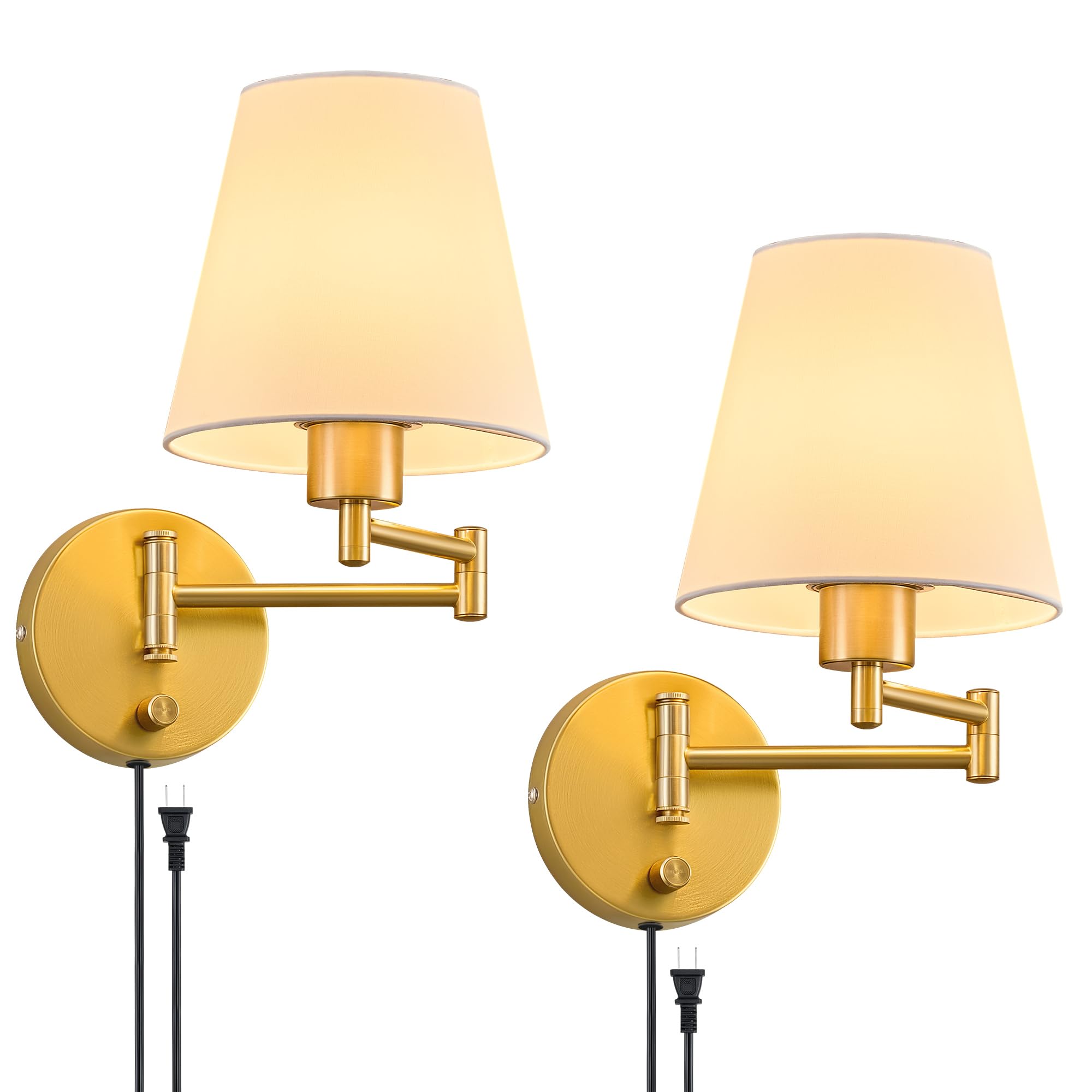 HM 1810 - Wall Sconce Set Of Plug In HardwiSwing Arm Lamps Adjustable Mounted Lighting Fixtures Modern Lights With - Gold Swing Arm of 2 Pack