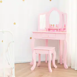 Teamson Kids - Fantasy Fields Lady Alessandra Kids Corner Vanity Table & Stool, Pink