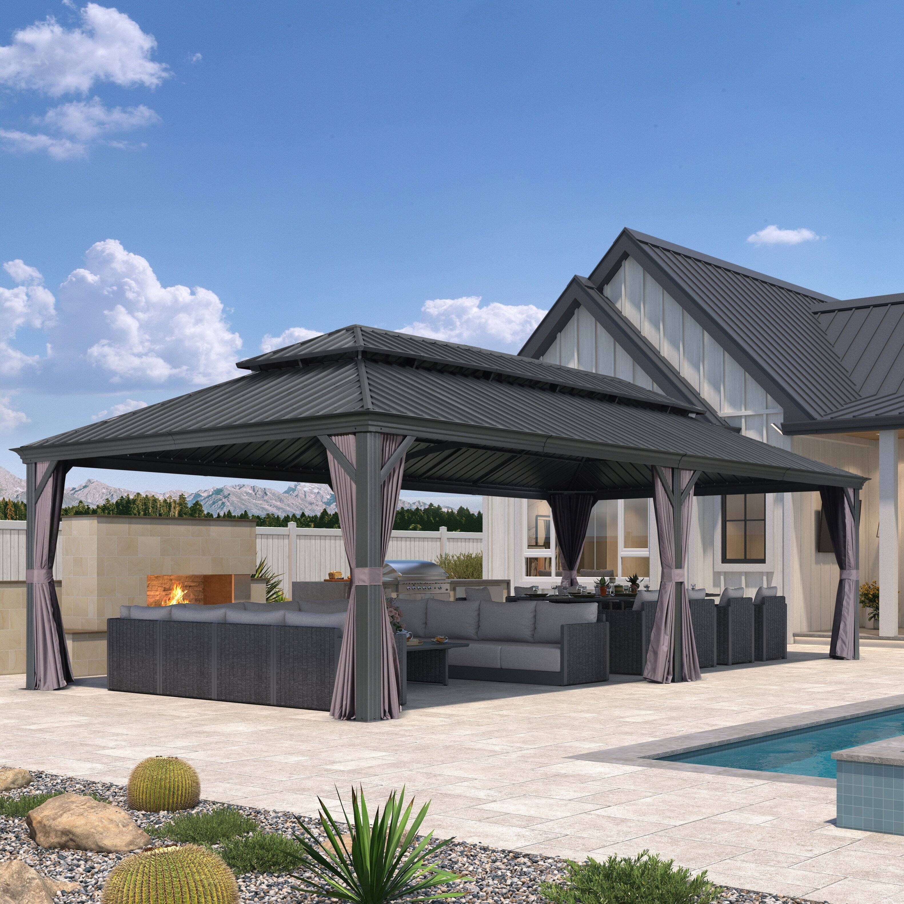 Alt View 2. PURPLE LEAF - 12 X 26 FT Permanent Hardtop Aluminum Gazebo with Double Roof for Patio Lawn and Garden, Curtains and Netting Included - 12' x 26'.