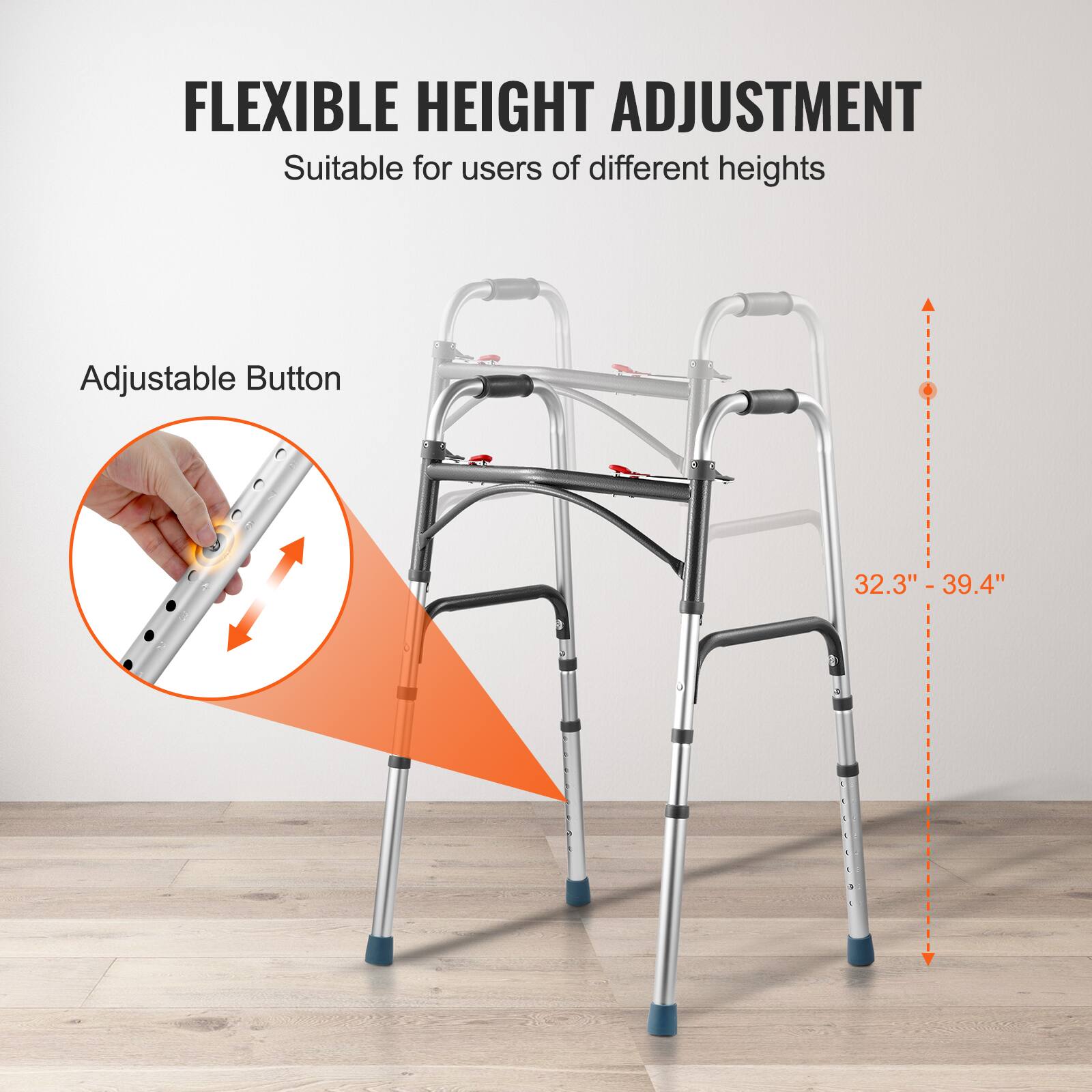 FLEXIBLE HEIGHT ADJUSTMENT
Suitable for users of different heights
Adjustable Button
32.3" - 39.4"