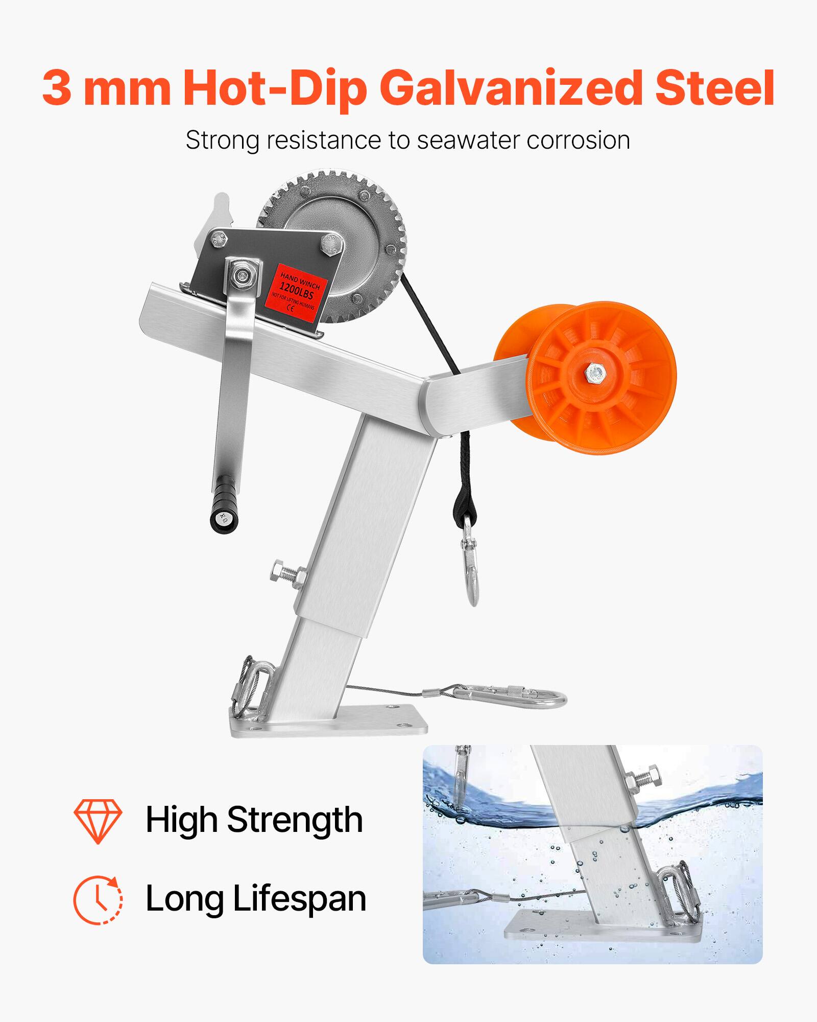 3 mm Hot-Dip Galvanized Steel

Strong resistance to seawater corrosion

HAND 1200LBS WINCH

High Strength

Long Lifespan