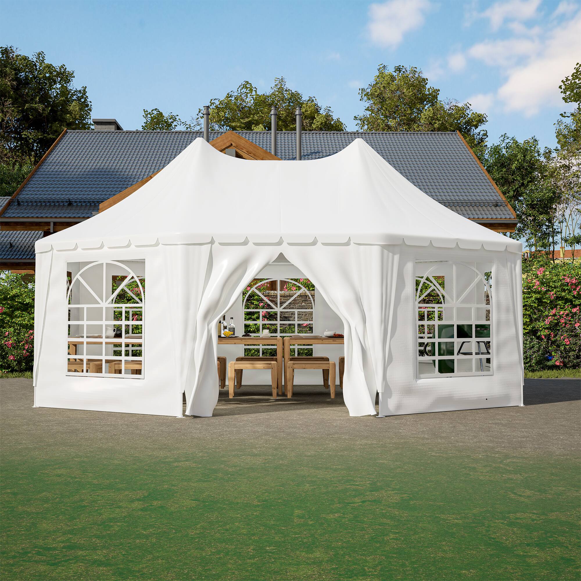 Alt View 7. Tiramisubest - 20x15 ft Heavy Duty Waterproof Event Tent with UV Protection, Doors, and Windows for Outdoor Gatherings.