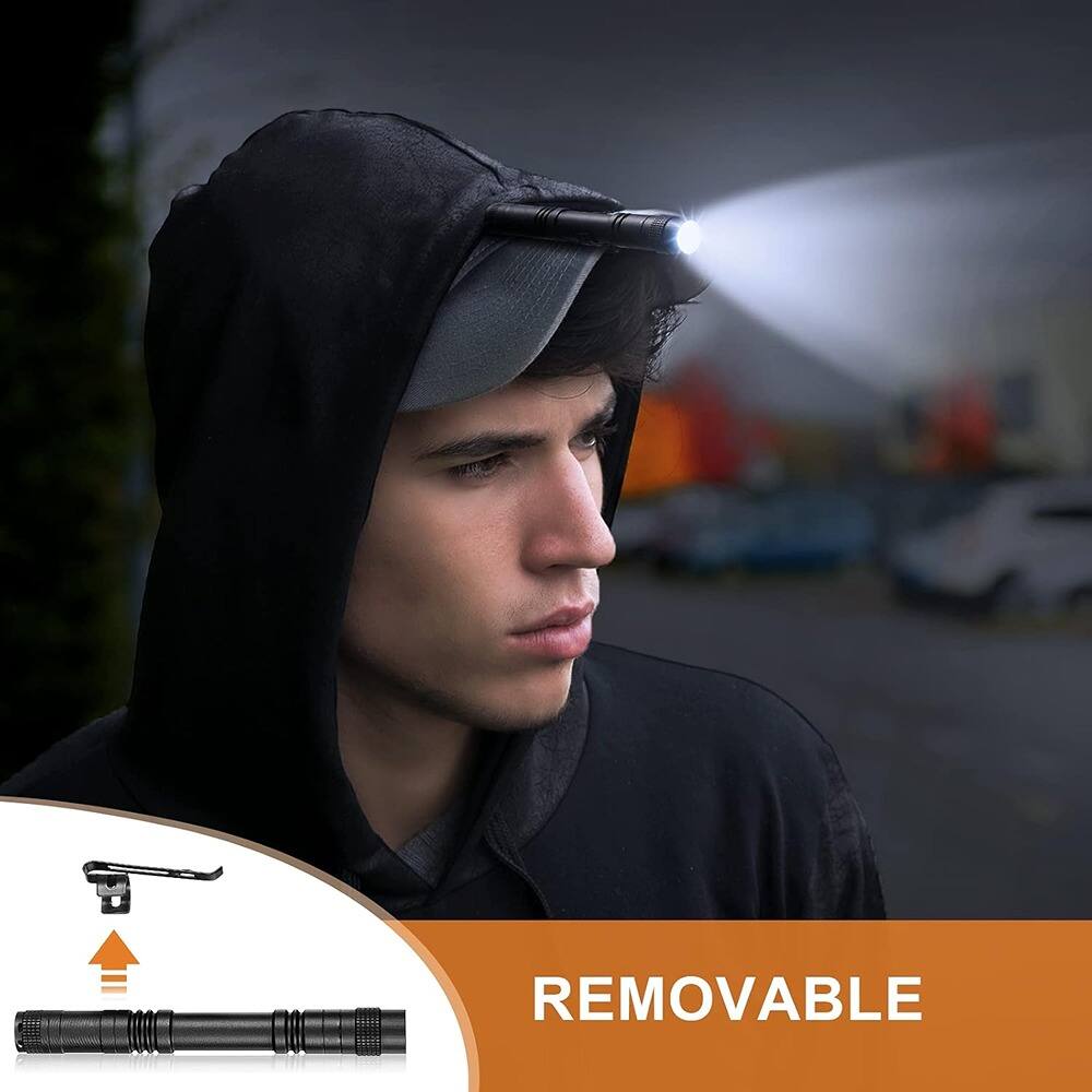 Back. ACJPR - 6 Pack Mini LED Pen Flashlights, Small Aluminum Pocket Penlights with Clip for Inspection, Camping, and Emergency Use.