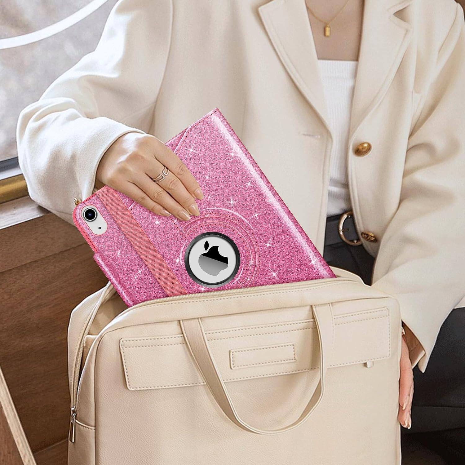 Alt View 5. Fintie - Rotating Case for iPad (A16) 11-inch 2025 and iPad 10th Gen 10.9 inch 2022, 360° Swivel Stand Magnetic Shockproof Cover - Glittering Pink.