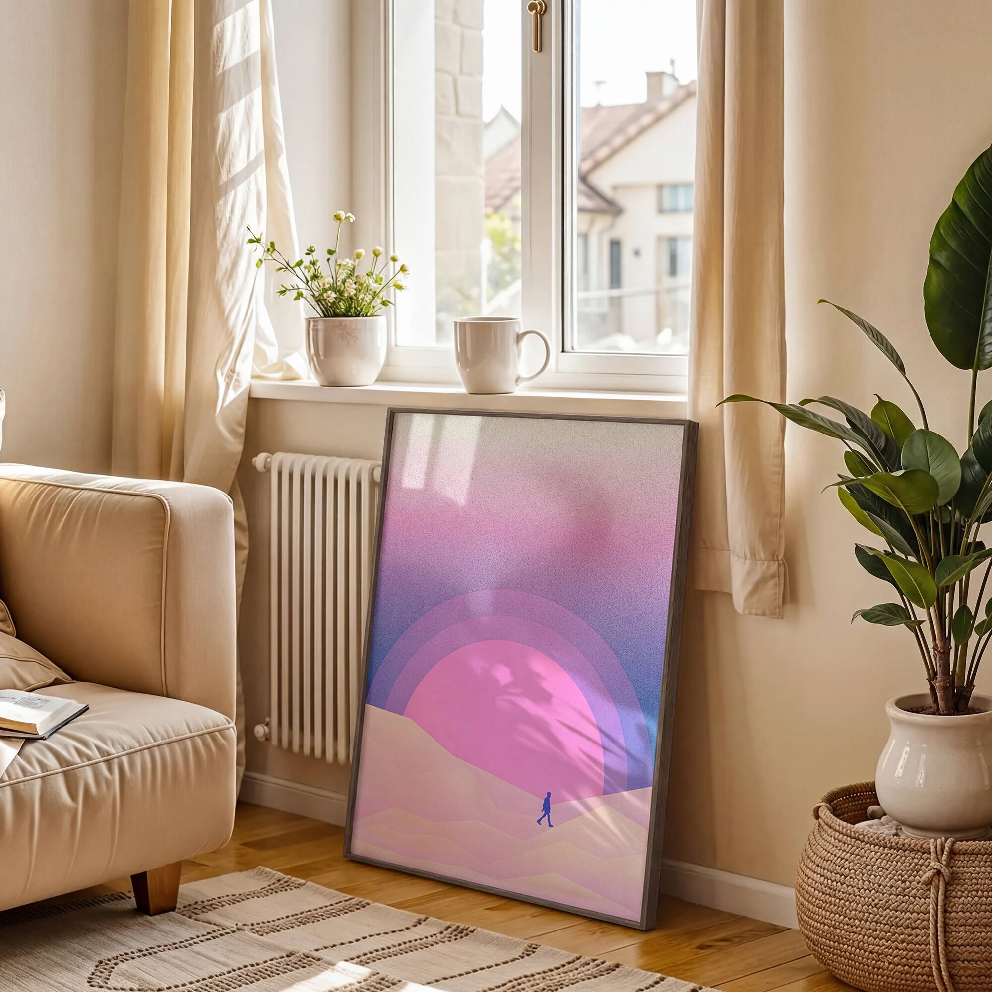 Left. HOMLUX - 1 Piece Framed Desert Canvas Wall Art Surreal Landscape Wall Decor Sunset Sun Decorative Canvas Print 24 in. x 18 in. - Multi-Colored.