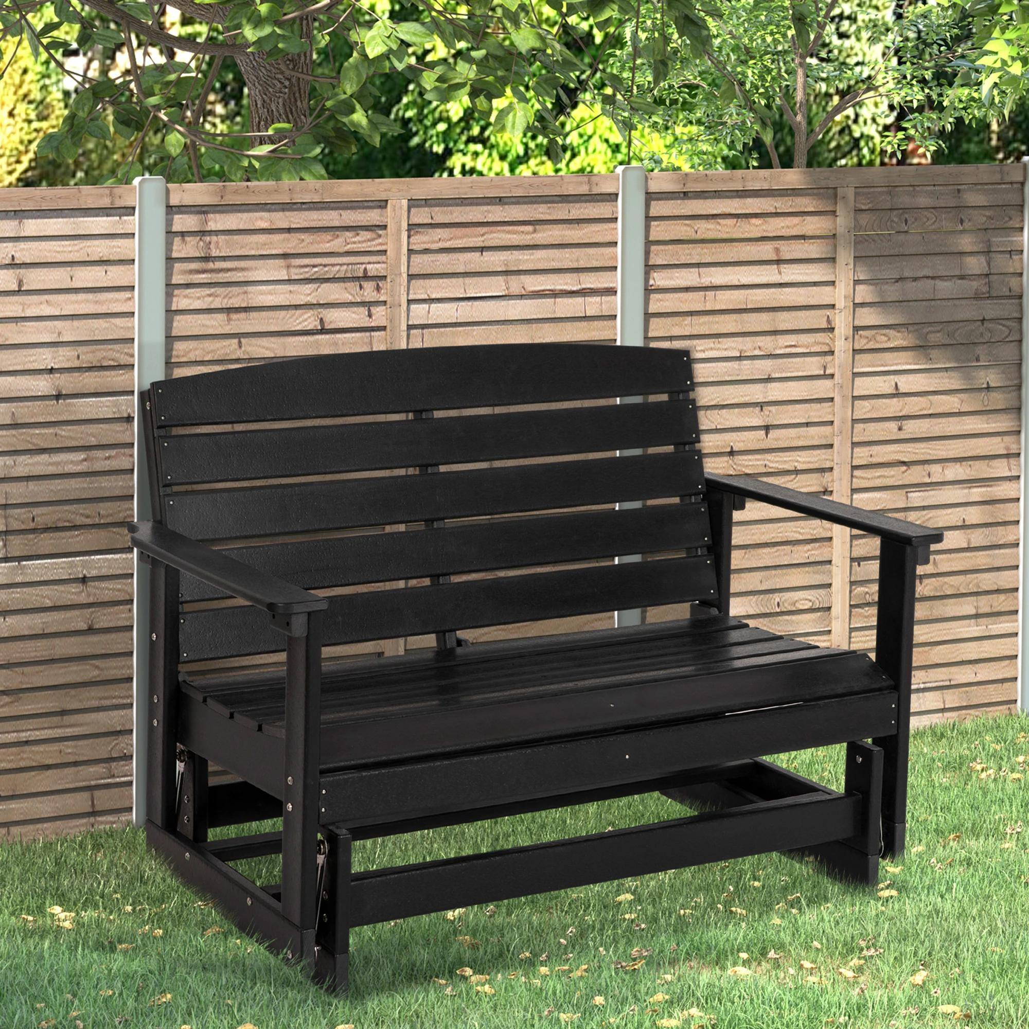 Alt View 7. Resenkos - Resenkos Outdoor Glider Bench with HDPE Slats, Double Rocking Chair, Perfect for Patio Seating, Black - Black.