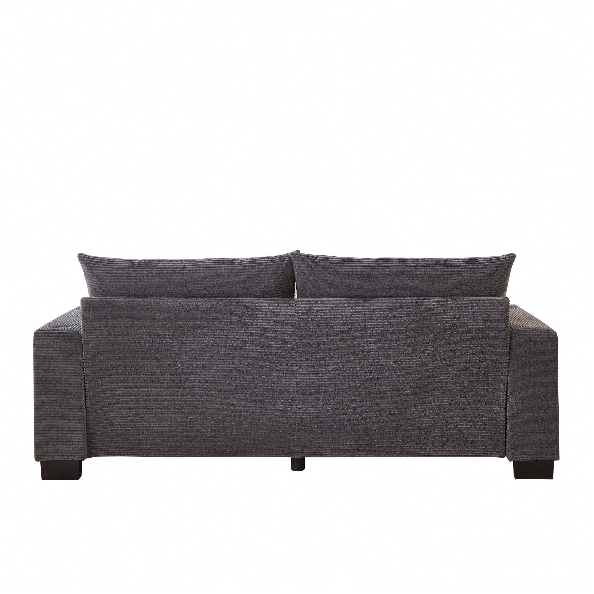 Back. Trinkets Crazed - 78" Corduroy Loveseat Sofa Couch, Comfy Couches For Living Room, Modern Sofa With Cup Holders - Gray.
