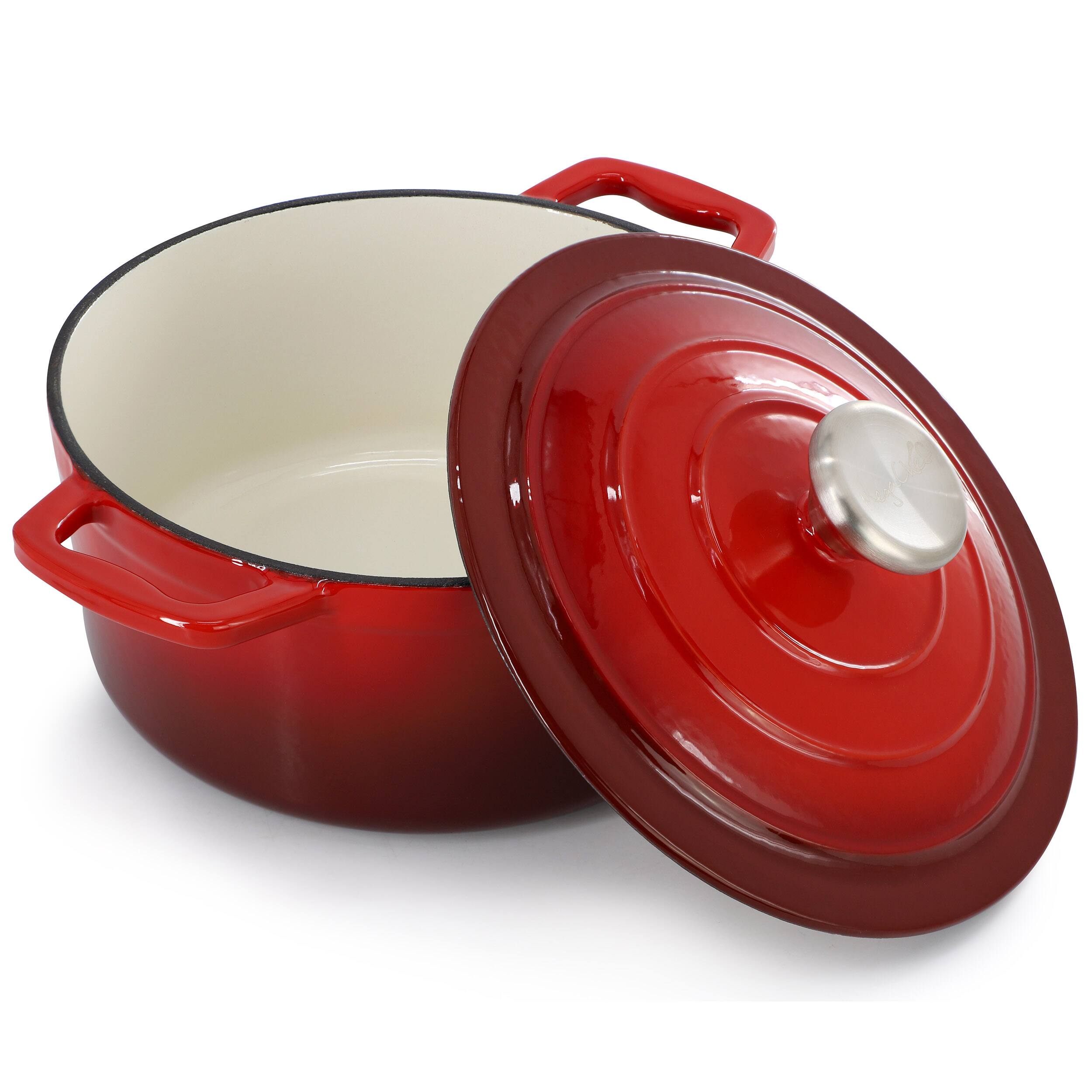 Alt View 2. MegaChef - MegaChef 2.7 Quart Round Enameled Cast Iron Casserole in Gradient Red - Red.