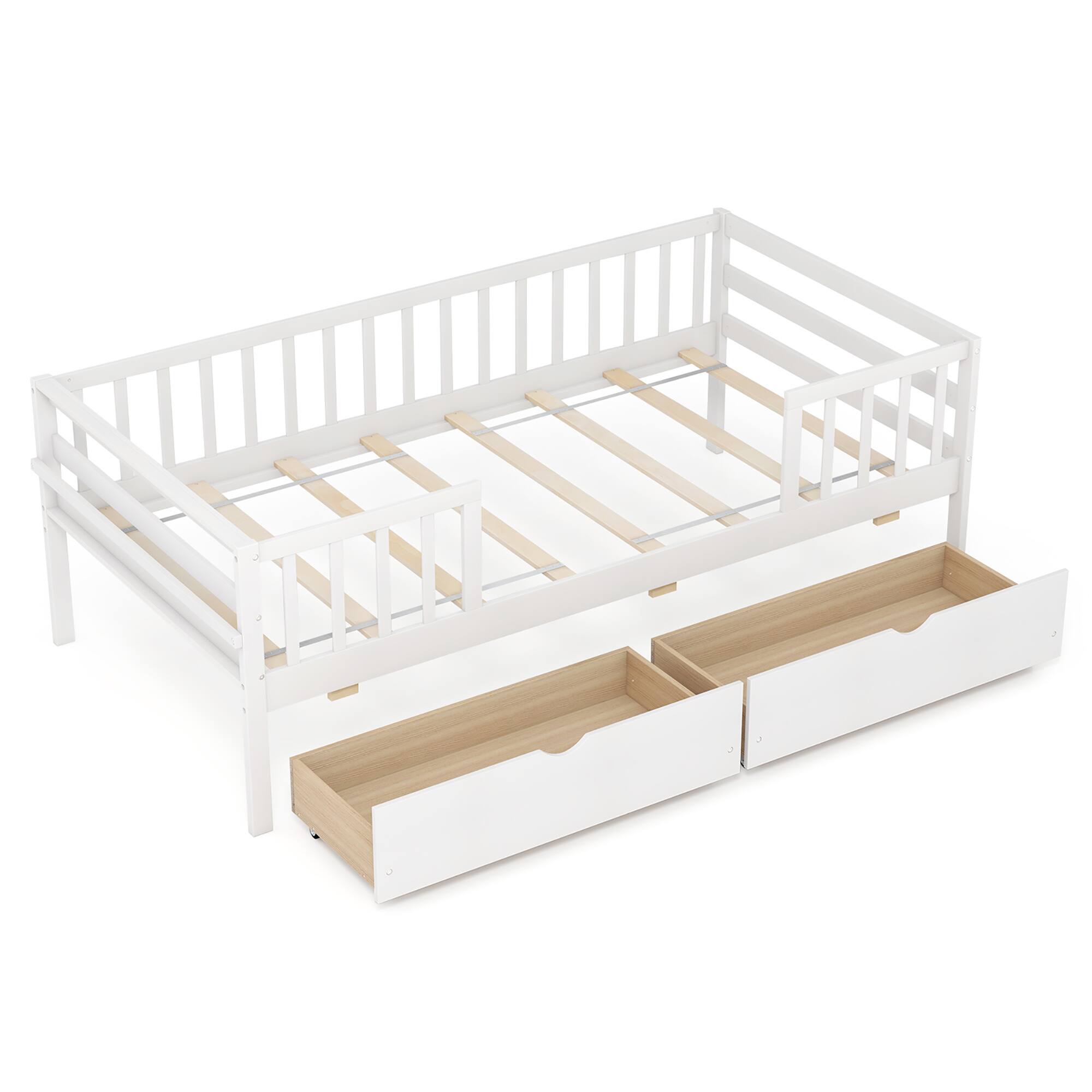 Alt View 1. Gymax - Gymax Twin Size Kids Bed w/ Storage 2 Pull-out Drawers Side Shelf for Children & Teens - White.