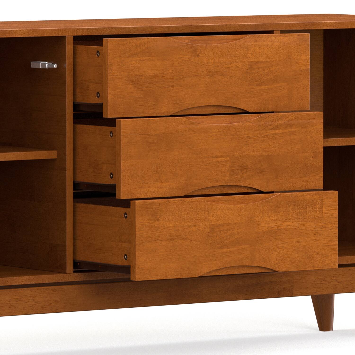Alt View 5. Simpli Home - Harper 60 inch Wide Solid Hardwood Mid-Century Sideboard Buffet in Teak Brown - Teak Brown.