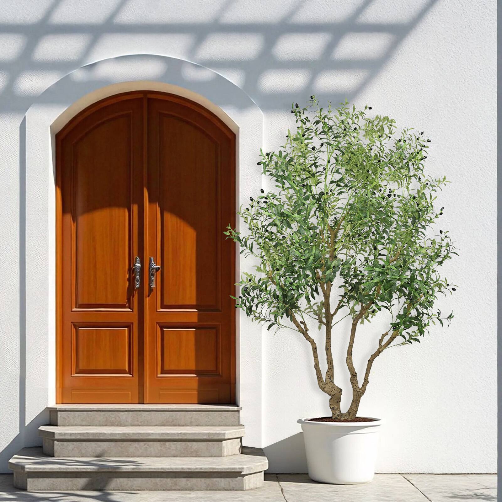 Alt View 5. Glintex - 8FT Tall Artificial Olive Tree with Natural Trunk and Lifelike Olive Leaves and Fruit,  Indoor/Outdoor, 1 pc/set - Green.