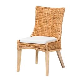 bali & pari - Derris Natural Rattan Dining Chair with Cushion - Tall Wingback Side Chair with Solid Mango Wood Legs, Boho Coastal - Light Honey