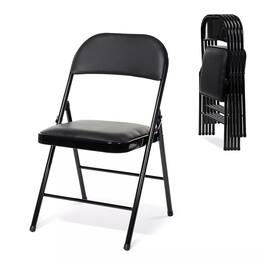 Essen Blissed - 6 Pack Folding Chairs with Padded Seats for Events Home Office, Pu Leather Folding Chair - Black