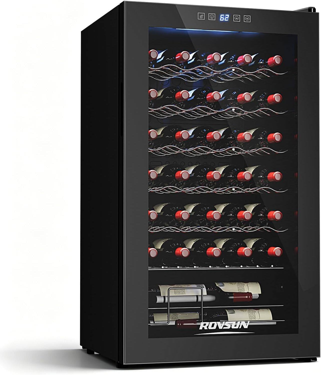 Front. Winado - 34 Bottle Wine Fridge, Freestanding Compressor Wine Cooler Refrigerator, Beverage Wine Chiller with Digital Temperature - Black.