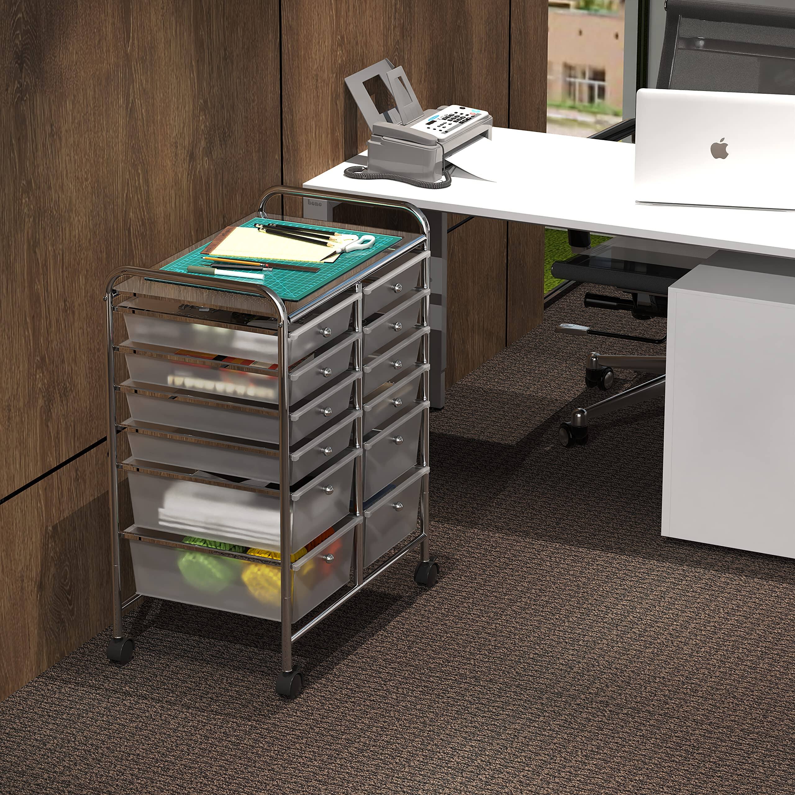 Left. JETRANSPORT - Utility Cart With 12 Drawers Rolling Storage Art Craft Organizer On Wheels Heavy-duty Space Comes - Black 12 Drawers.