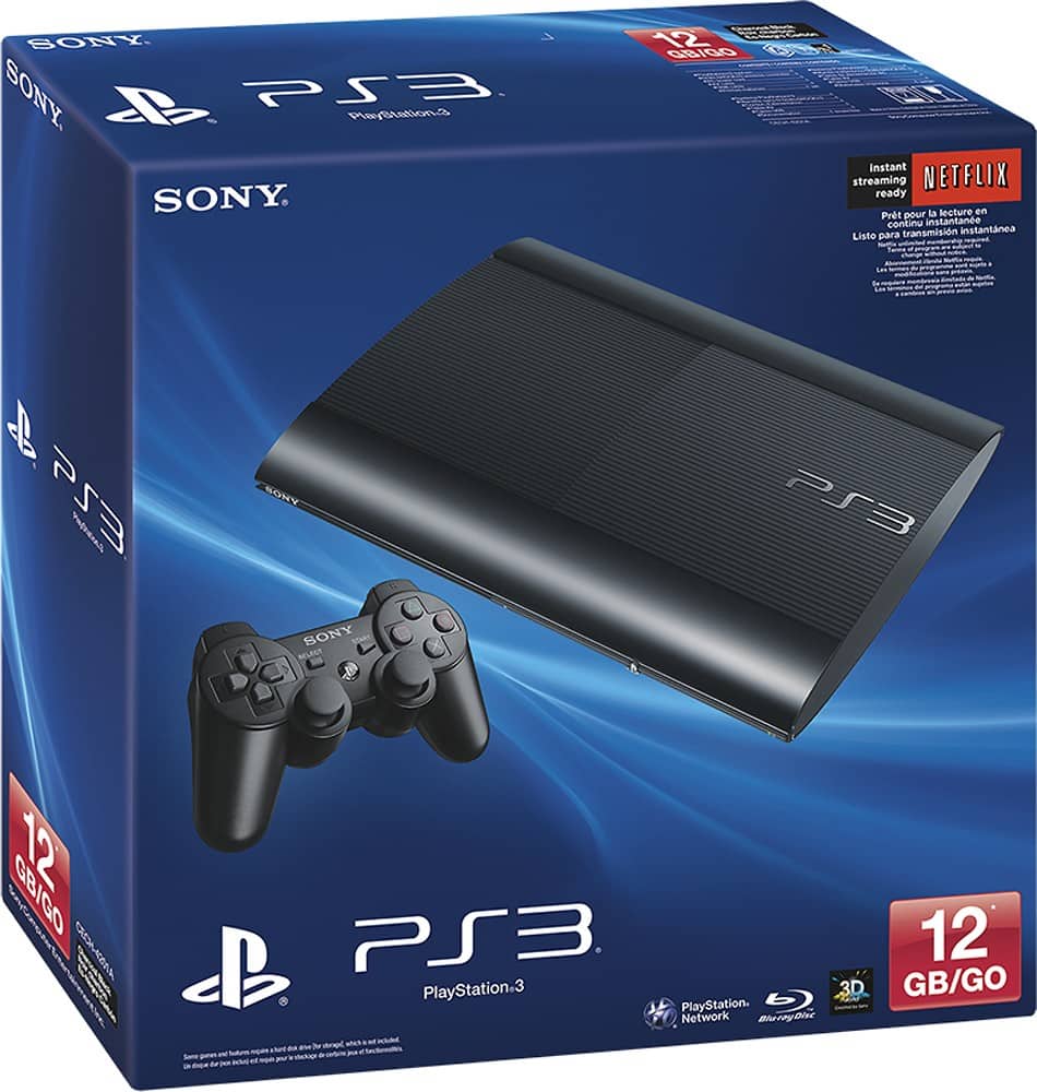 Ps3 Playstation 3 Super Slim 12Gb Console + 2x Controllers - Free Postage