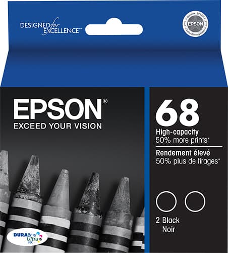 Epson - 68 2-Pack High-Yield Ink Cartridges - Black - Larger Front