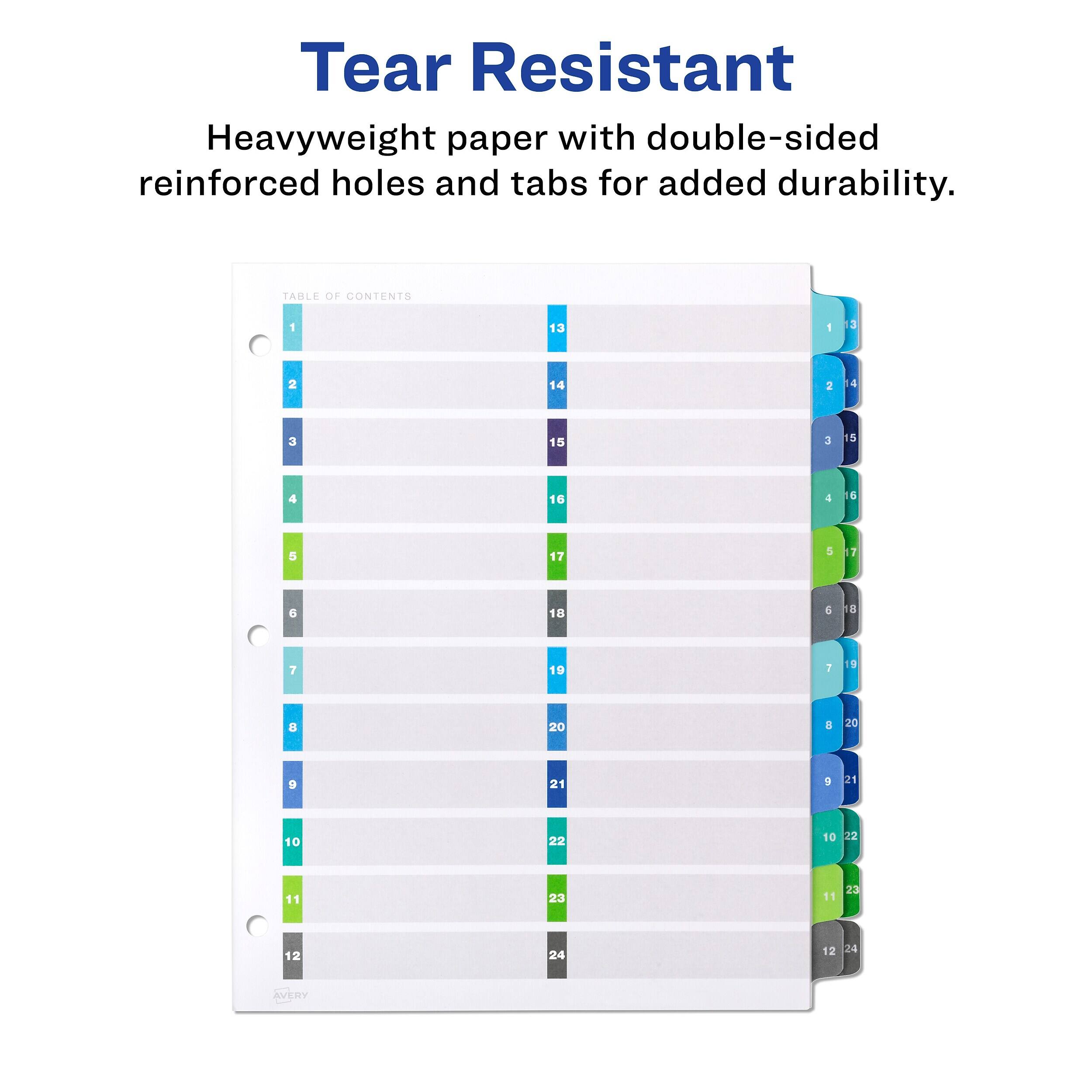 Avery Ready Index Table of Contents Pre Printed Numeric Paper Dividers ...