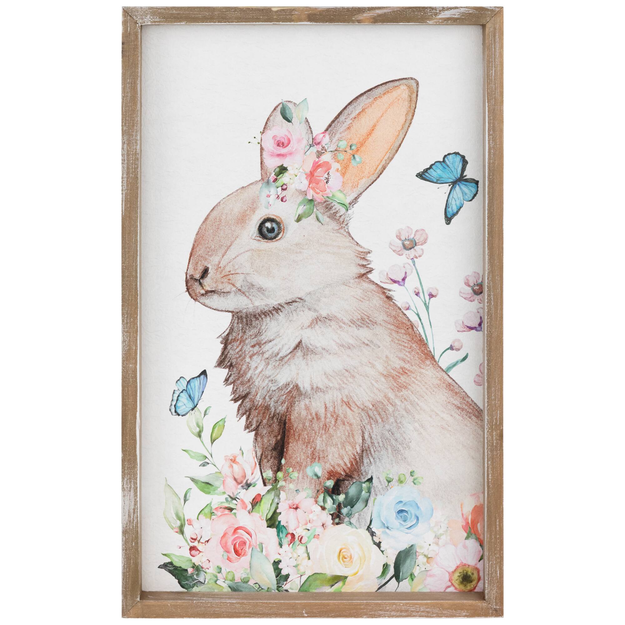 Northlight - Easter Bunny with Flowers Framed Wall Sign - 11.75" - Multi