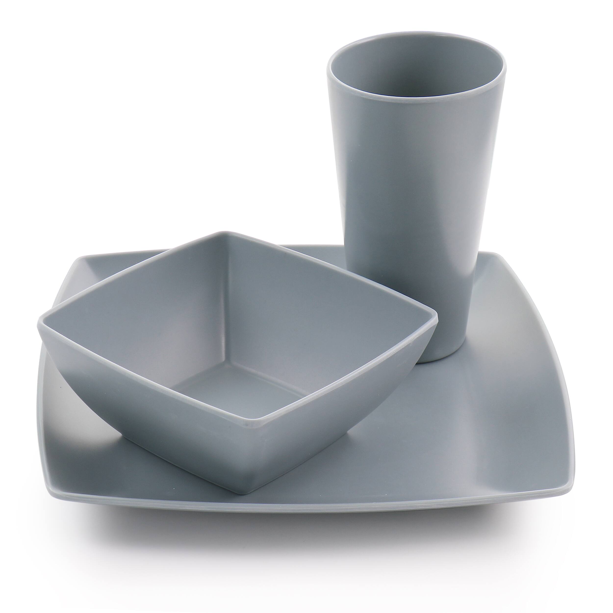Alt View 1. Gibson - Gibson Home 12 Piece Grayson Melamine Square Dinnerware Set in Gray - Gray.