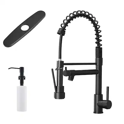 Front. Siljoy - Kitchen Sink Faucet with Soap Dispenser & Pull Down Sprayer 2 Modes 304 Stainless Steel Single Handle & Hole Faucet - Black.