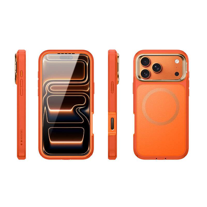 Back. i-Blason - i-Blason Ares Flip Case for iPhone 17 Pro Max – MagSafe, Kickstand, Screen Protector, Drop Protection - Coral.