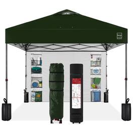 Best Choice Products - 10x10ft Easy Setup Pop Up Canopy, Portable Tent w/ Side Wall, 1-Button Push, Case - Dark Green