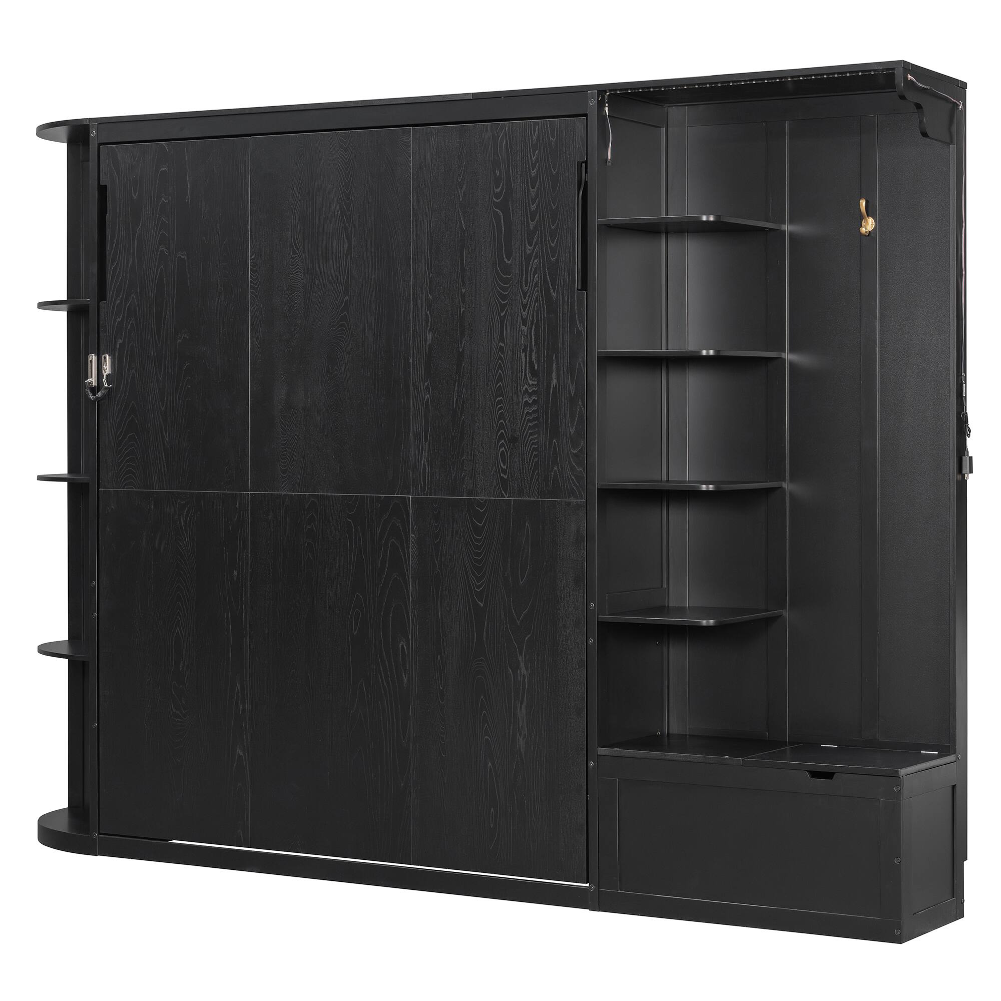 Alt View 2. Whisen - Queen Murphy Bed with Desk Storage & LED Lights, Space-Saving Wall Bed for Guest Room & Home Office - Black.