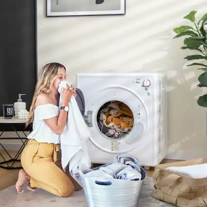 Front. LUCKY ONE - 1500W Compact Laundry Dryer 13.2 lbs with Touch Panel - Wall Mount Freestanding Ventless - White.
