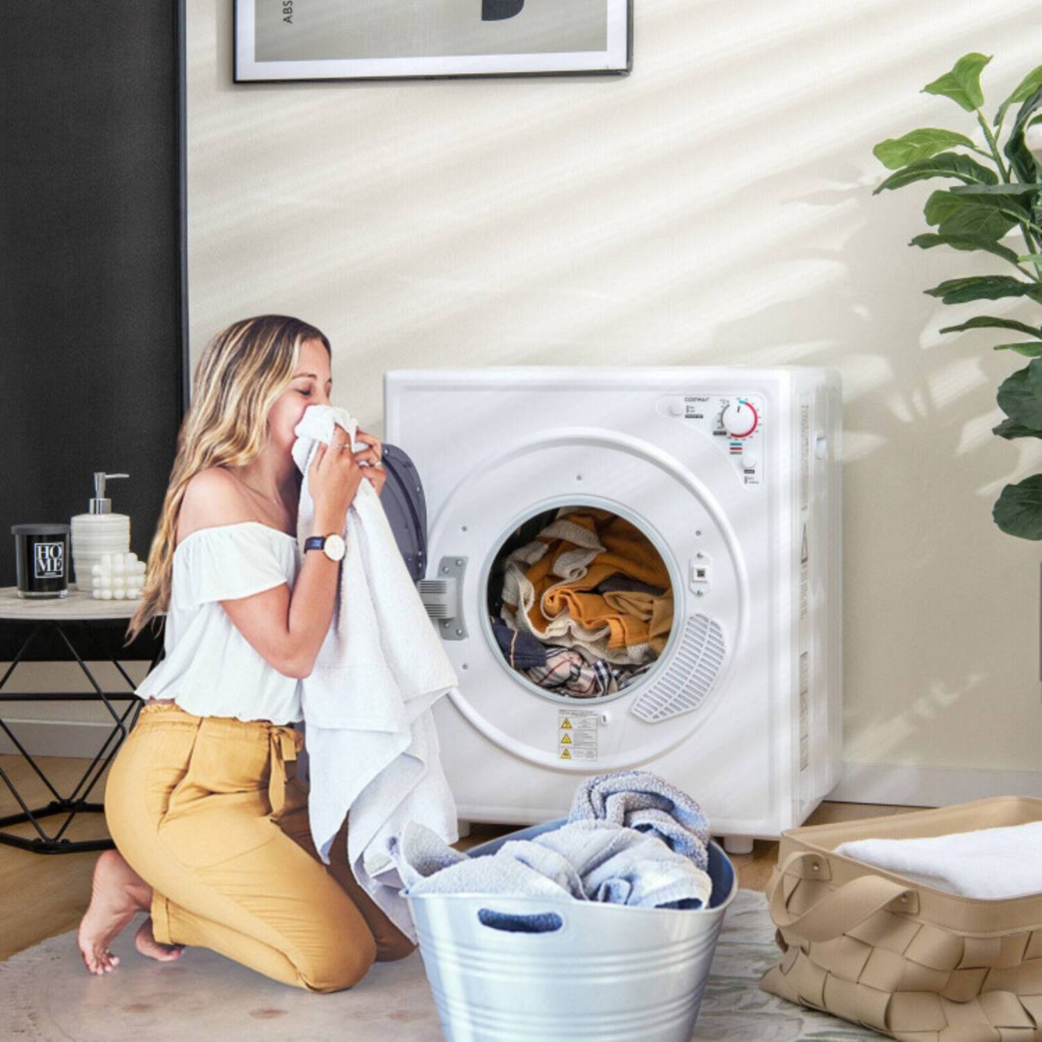 Front. LUCKY ONE - 1500W Compact Laundry Dryer 13.2 lbs with Touch Panel - Wall Mount Freestanding Ventless - White.