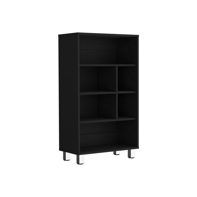 Angle. HTUTWOO - Bookcase 40.6" H - 6-Shelf Engineered Wood Storage Display Shelf with 4 Legs, Compact Bookshelf for Small Spaces - Black.