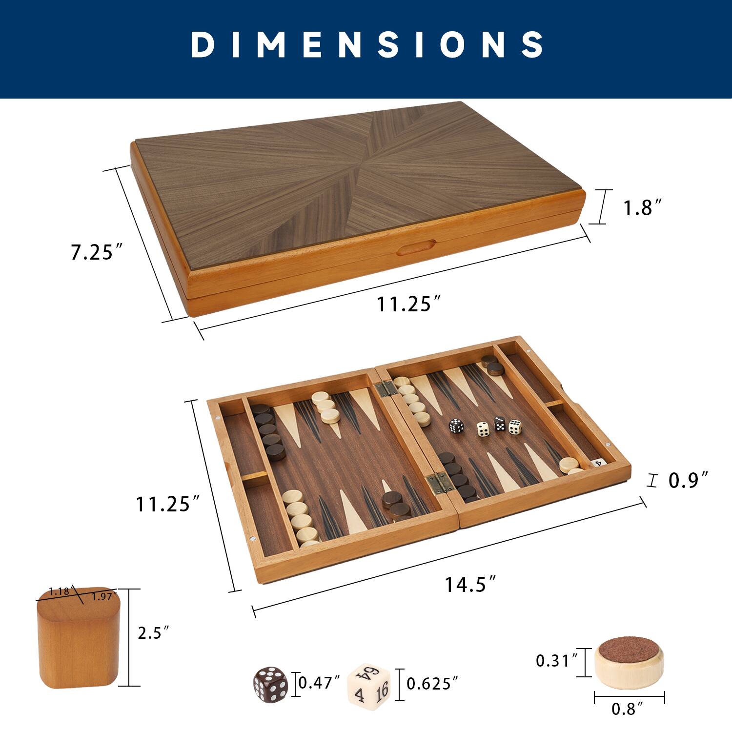 DIMENSIONS
7.25" 11.25" 11.25" 0.9" 1.18 .97 14.5" 2.5" 0.47" 64 0.625" 4 16 0.31 0.8"