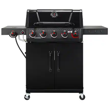 Front. FEASTO - 5-Burner Propane Gas Grill with Sear & Side Burner, 686 Sq. In. Outdoor Cooking Area - Black.