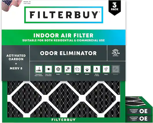 MADE IN THE USA
3 PACK FILTERBUY INDOOR AIR FILTER
SUITABLE FOR BOTH RESIDENTIAL & COMMERCIAL USE
ACTIVATED CARBON ODOR ELIMINATOR
CLASSIFIED C L US R37912 + MERV 8
Household Dust & Debris
Dust Mites & Particles
Pollen
Mold
Lint
Dander
Smoke & Smog
Odors
Bacteria
FILTERBUY ACTIVATED CARBON
MERV 8