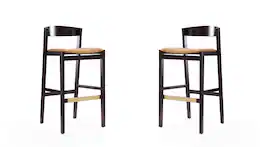 Manhattan Comfort - Klismos Mid-Century Modern Wood Upholstered Barstool - Set of 2 - Camel
