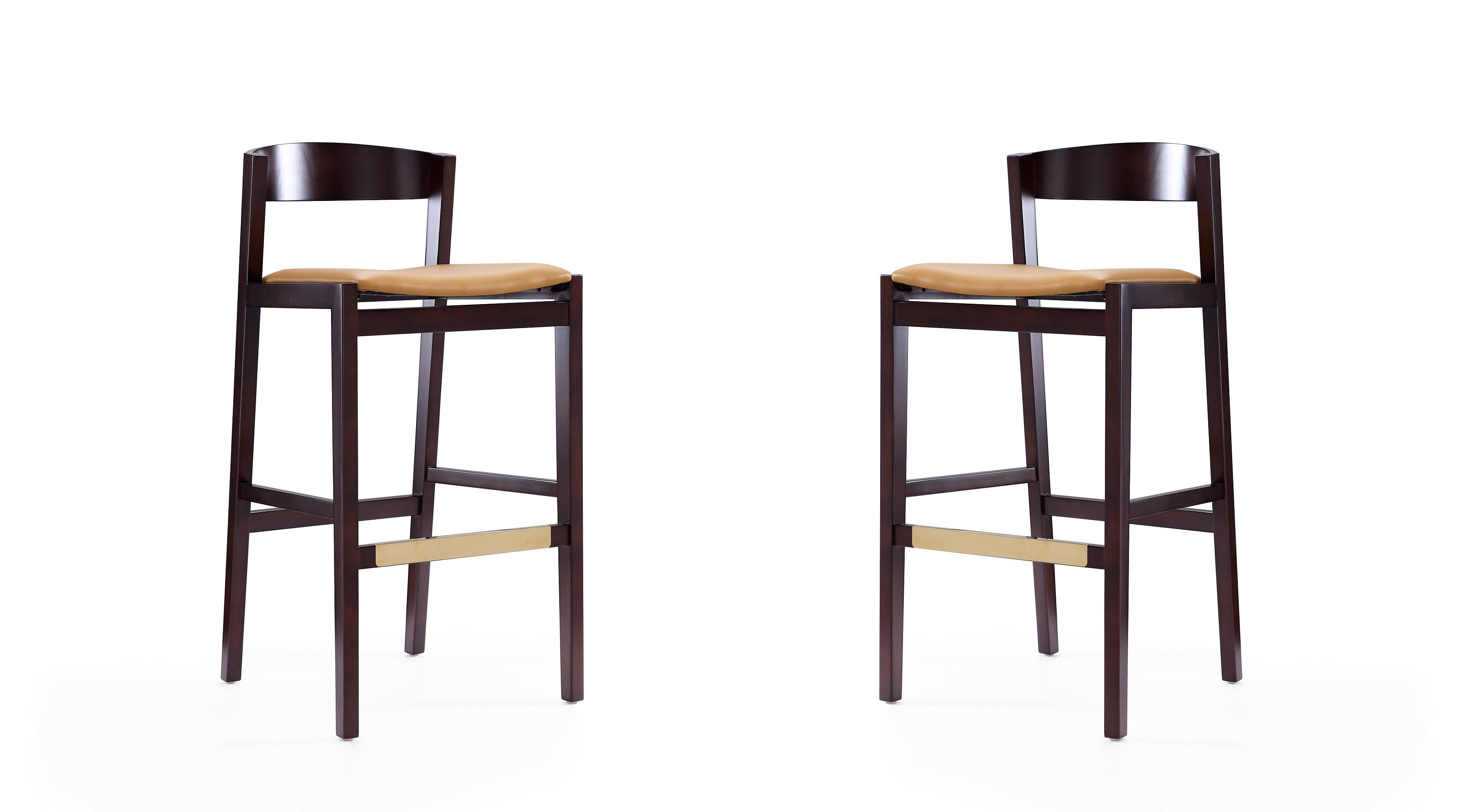 Manhattan Comfort - Klismos Mid-Century Modern Wood Upholstered Barstool - Set of 2 - Camel