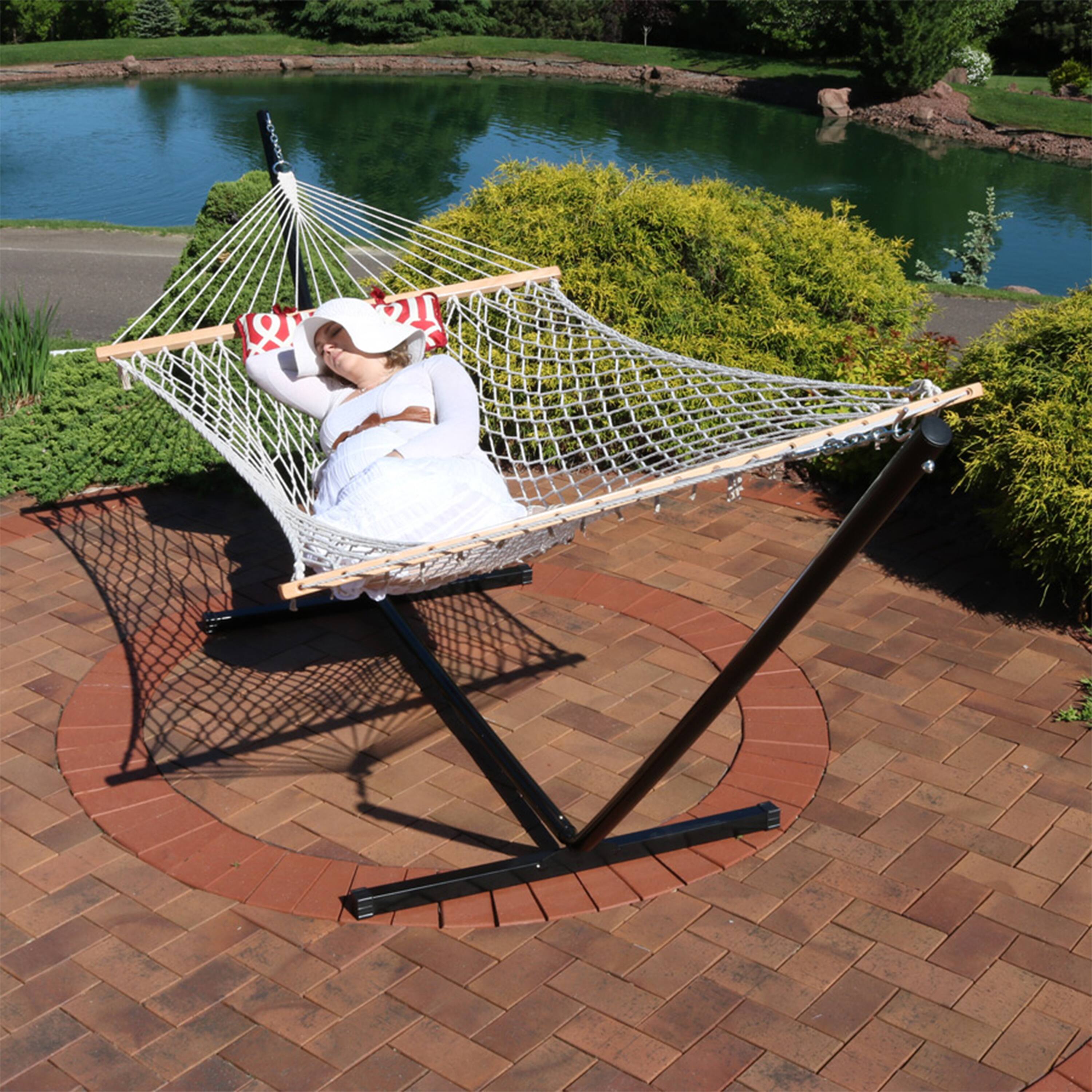 Alt View 10. Sunnydaze - 2-Person Rope Hammock with Steel Stand and Pad/Pillow - Royal Red.