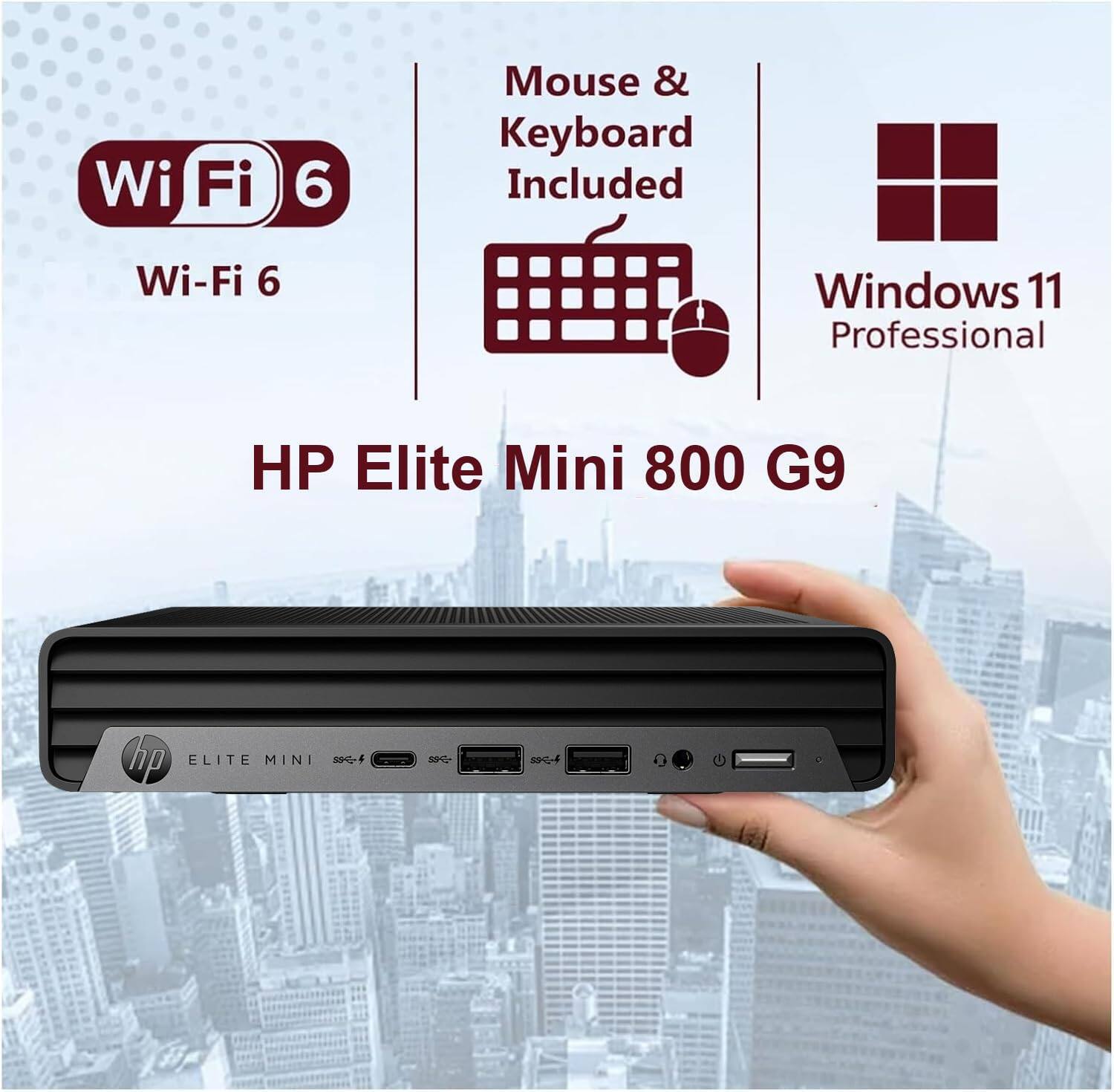 Wi-Fi 6 Mouse & Keyboard Included Wi-Fi 6 Windows 11 Professional HP Elite Mini 800 G9