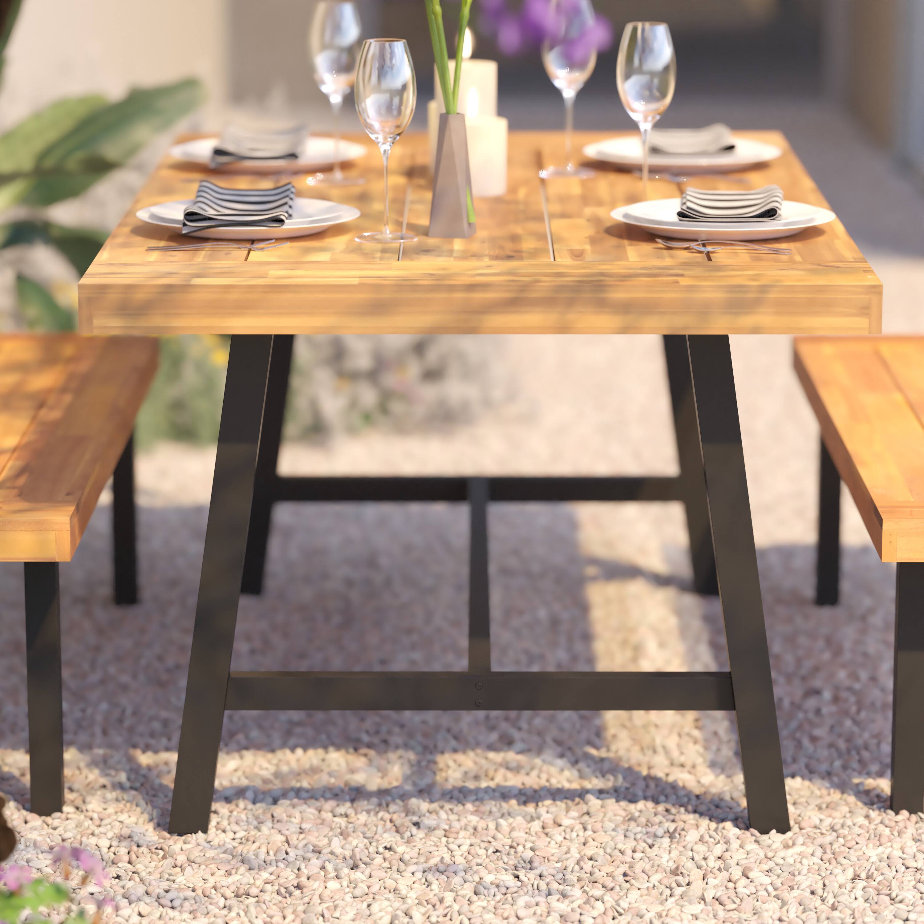 Alt View 3. Flash Furniture - Rafe Commercial Grade Acacia Wood Dining Table with Metal Base, Indoor/Outdoor Rectangle Patio Table with Plank Style Ta - Natural.