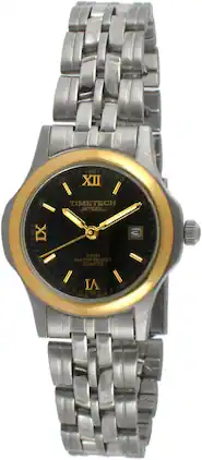 Timetech - Womens Two-Tone Water Resistant Bracelet Watch with Roman Numerlas and Date Window - Silver