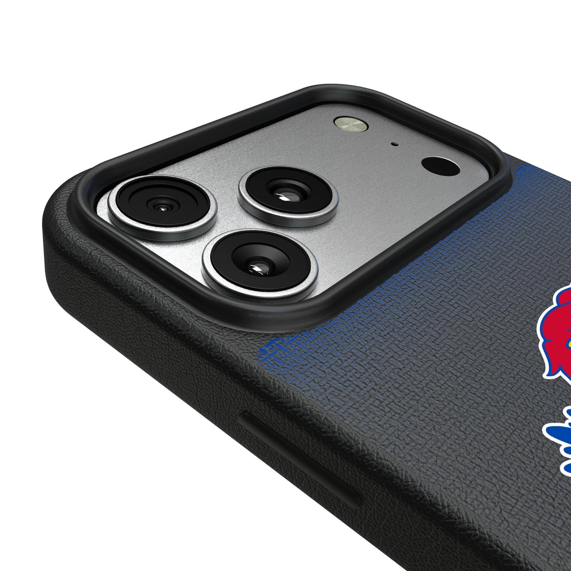 Alt View 2. Keyscaper - Kansas Jayhawks Linen Logo iPhone Magnetic Bump Case - 15 Pro Max - Black.