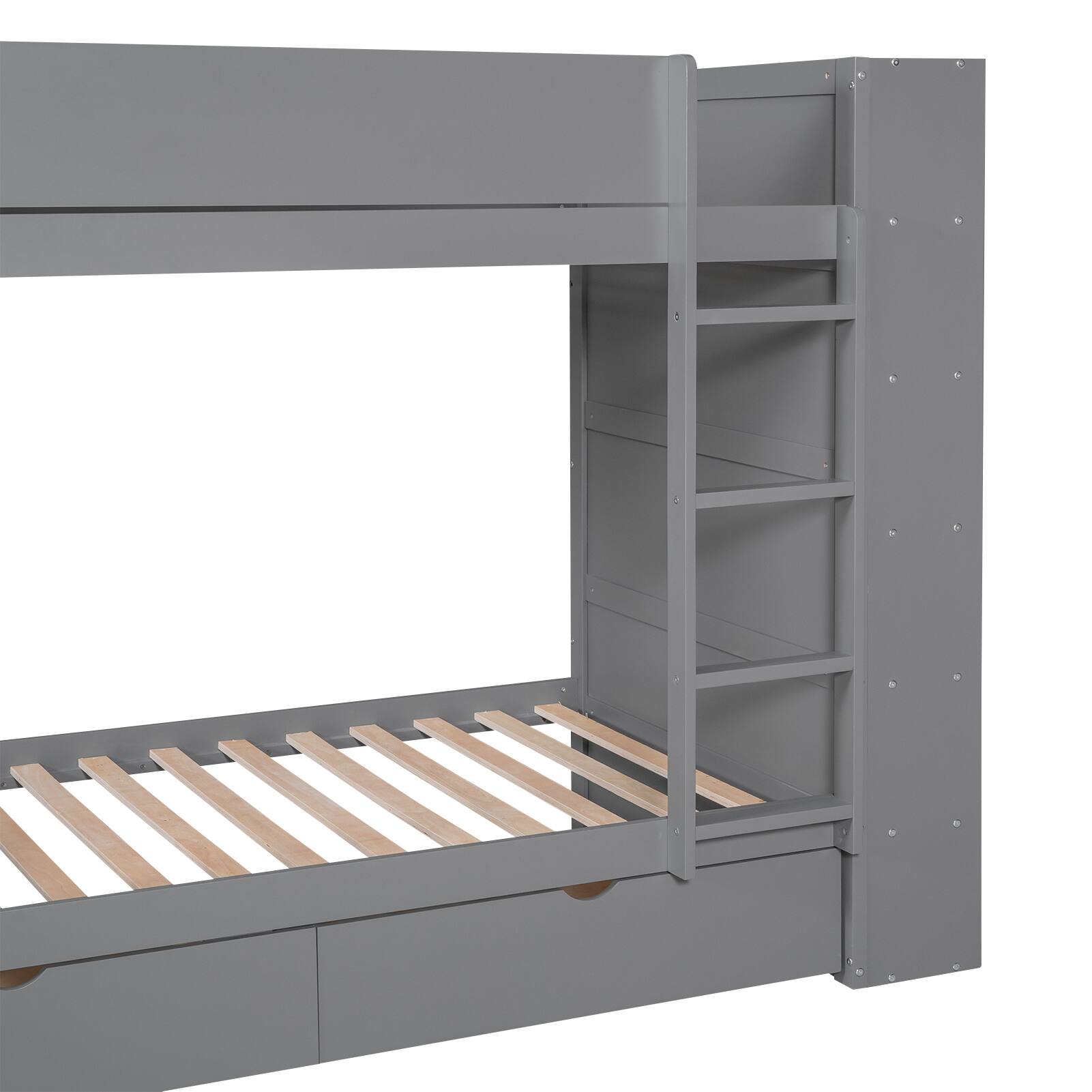 Alt View 3. Aukfa - Twin over Twin Bunk Bed With 2 Drawers and Multi-layer Cabinet - Gray.
