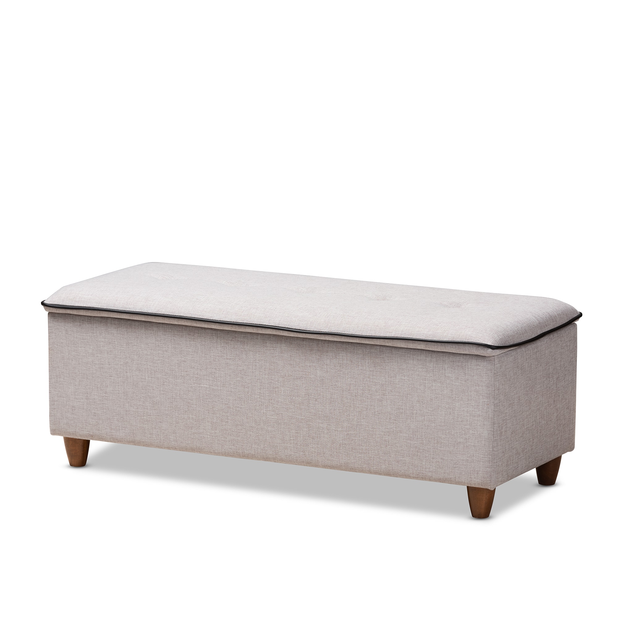 Baxton Studio - Marlisa Mid-Century Modern Walnut Finished Wood and Fabric Upholstered Button Tufted Storage Ottoman Bench - Grey