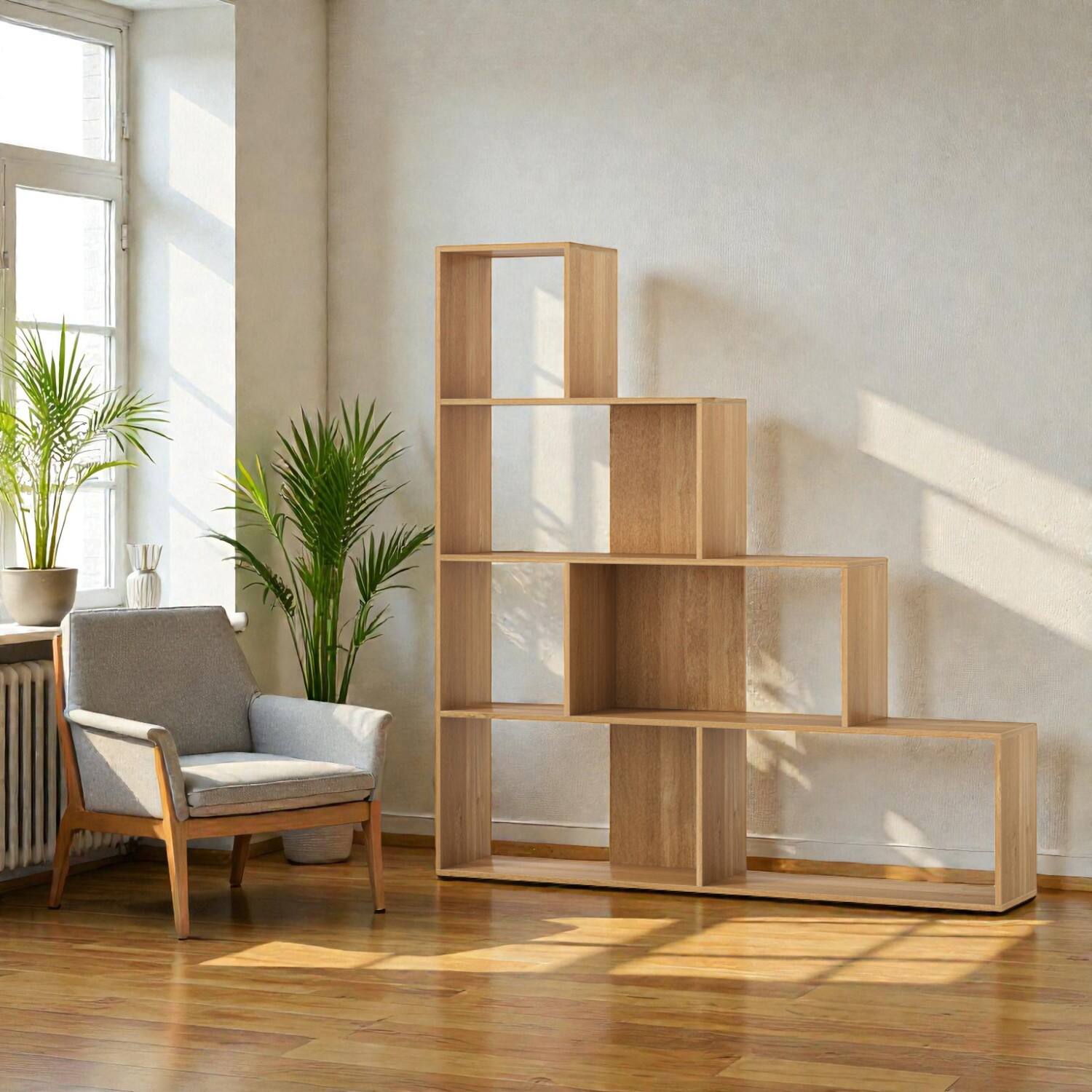 Front. Hivvago - 6-Cube Tiered Storage Rack with Step Design for Home and Office - Natural.