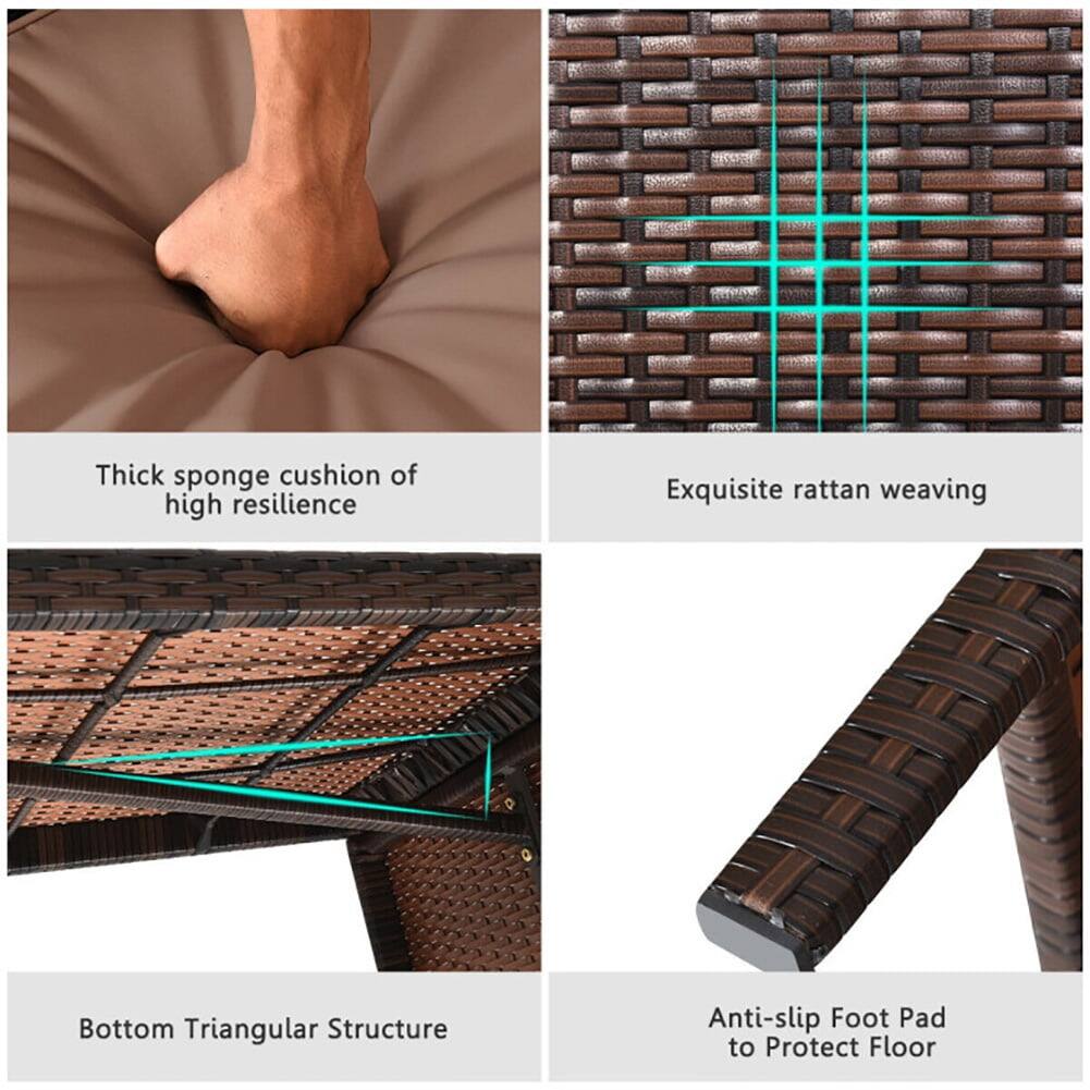 Thick sponge cushion of high resilience  
Exquisite rattan weaving  
Bottom Triangular Structure  
Anti-slip Foot Pad to Protect Floor