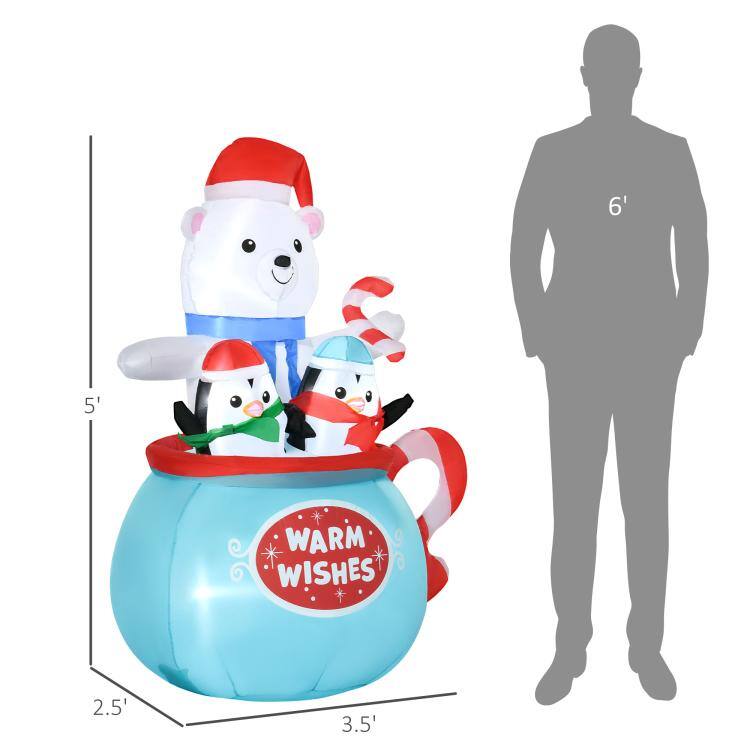 PULUZ 5ft Christmas Inflatables Outdoor Decorations Blessed Polar Bear ...