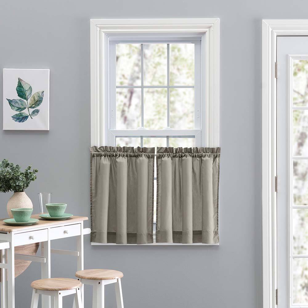 Angle. Ellis Curtain - Ellis Stacey Solid Color Window 1.5" Rod Pocket High Quality Fabric Tailored Tier Pair 56"x45" Grey - Grey.
