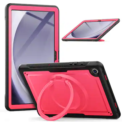 Front. Dteck - Heavy Duty Shockproof Case for Samsung Galaxy Tab A9+/A9plus 11-Inch Built-in Kickstand,Rugged Cover with Shoulder Strap - Rose.