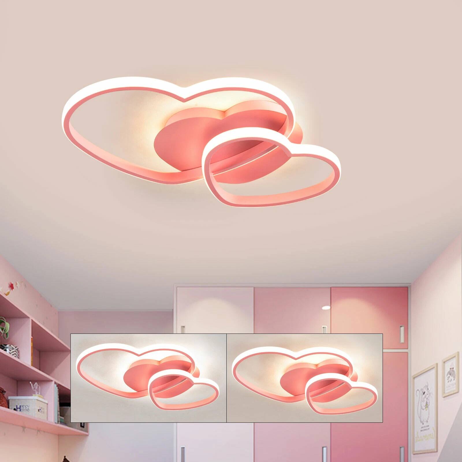 Angle. Home Collection - LED Acrylic Heart-Shaped Ceiling Light Fixture Dimmable Modern Pink Chandelier with Remote Control.